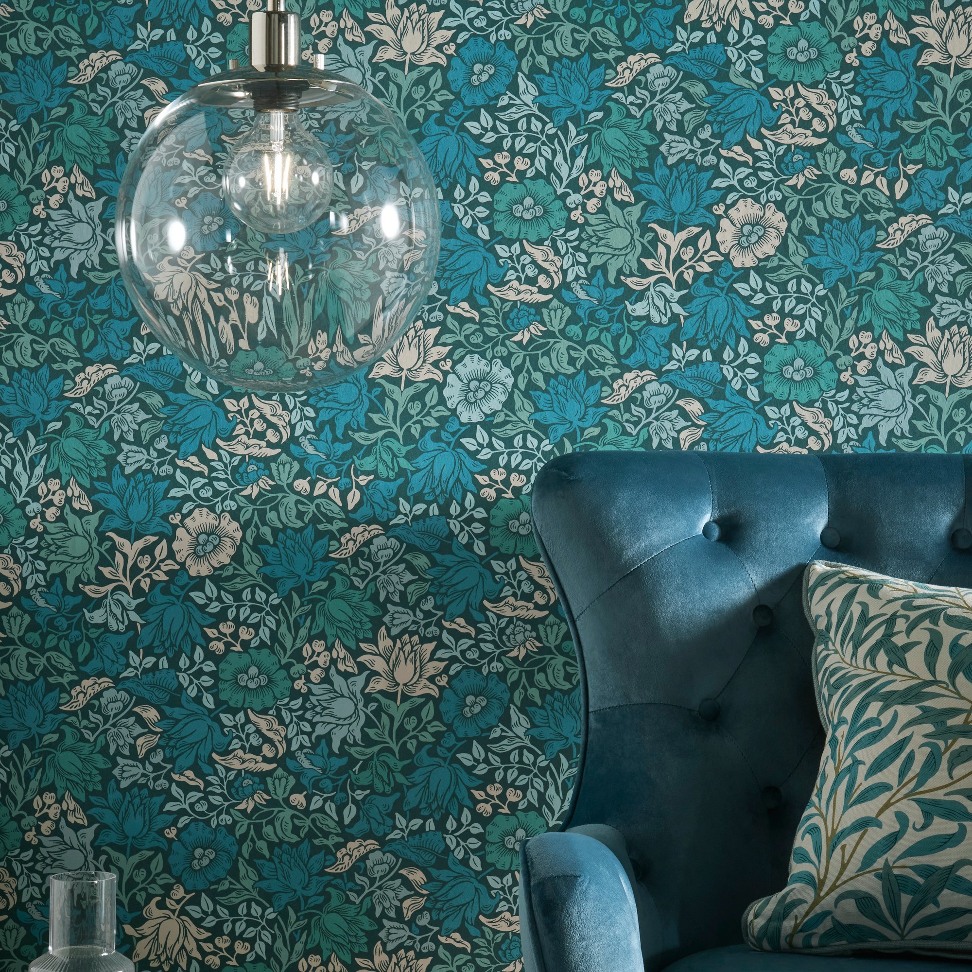 Mallow Wallpaper W017302 By Clarke Clarke In Teal Blue